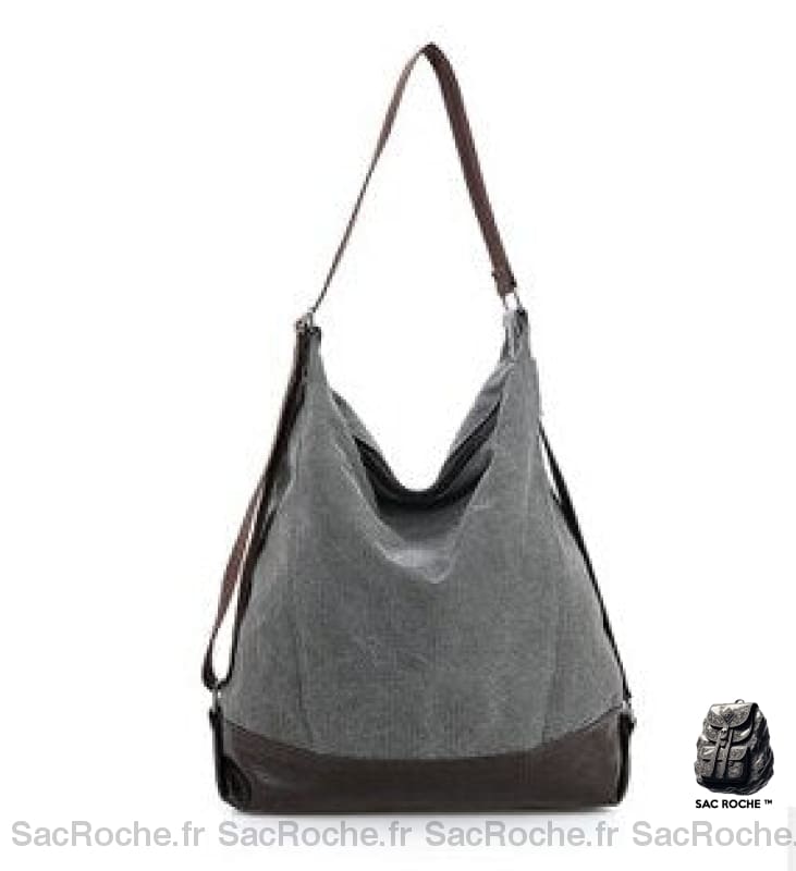 Sac Main Femme Cuir Toile Gris / 41X19X43Cm À