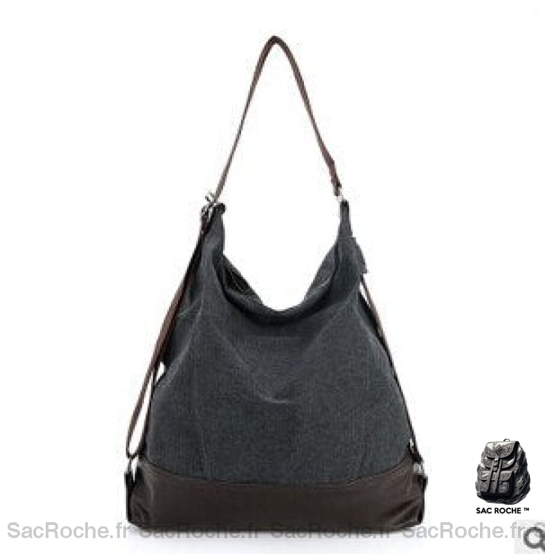 Sac Main Femme Cuir Toile Noir / 41X19X43Cm À