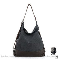Sac Main Femme Cuir Toile - modèle Noir / 41x19x43cm - Sac Roche ™
