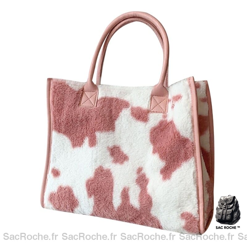 Sac Main Femme Cuir Vache Rose Poudré / 34 X 27.5 13Cm À