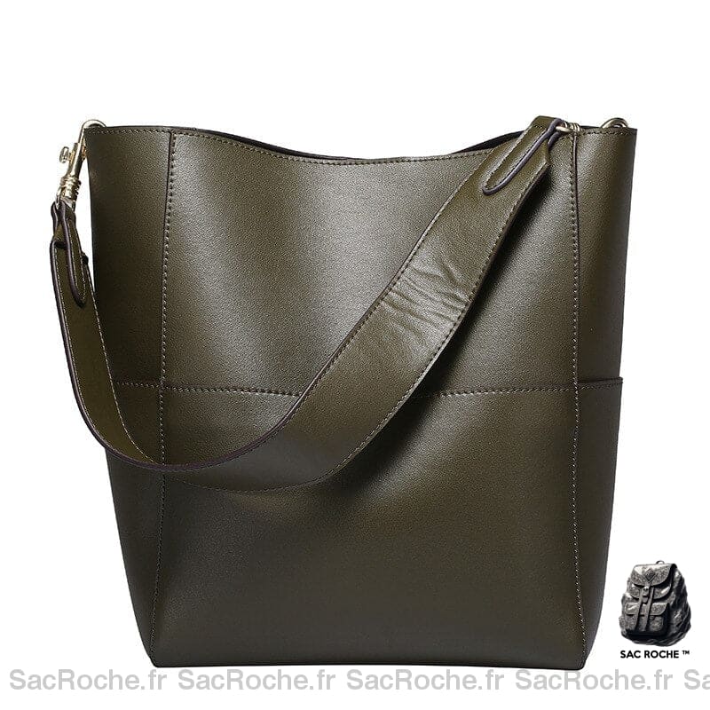 Sac Main Femme Cuir Véritable Vert Armé / 25X31X15.5Cm À