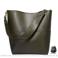 Sac Main Femme Cuir Véritable - modèle Vert armé / 25x31x15.5cm - Sac Roche ™