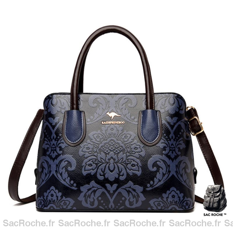 Sac Main Femme Cuir Verni Motif Fleuri Bleu Sac À Main Femme