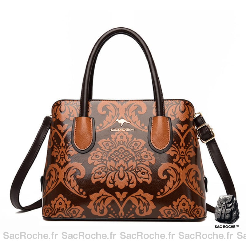 Sac Main Femme Cuir Verni Motif Fleuri Camel Sac À Main Femme