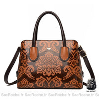 Sac Main Femme Cuir Verni Motif Fleuri - modèle Camel - Sac Roche ™