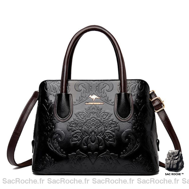 Sac Main Femme Cuir Verni Motif Fleuri Noir Sac À Main Femme