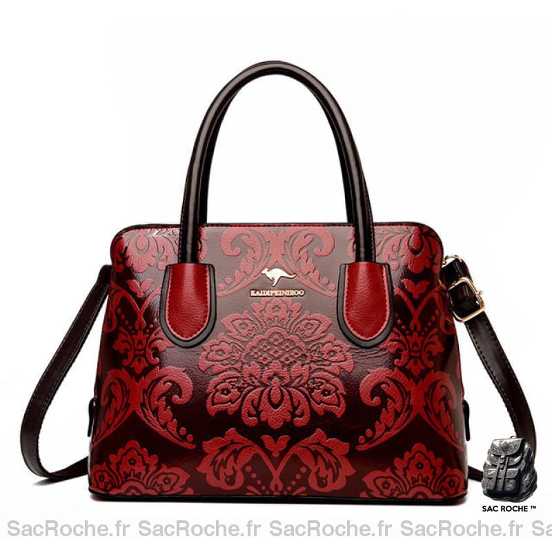 Sac Main Femme Cuir Verni Motif Fleuri Rouge Sac À Main Femme