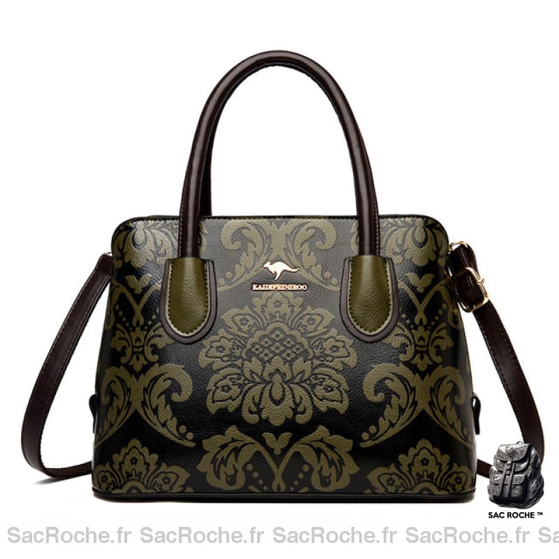 Sac Main Femme Cuir Verni Motif Fleuri Vert Sac À Main Femme