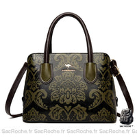 Sac Main Femme Cuir Verni Motif Fleuri - modèle Vert - Sac Roche ™