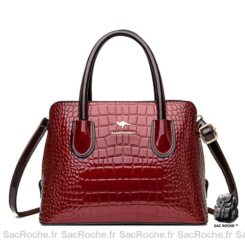 Sac Main Femme Cuir Vernis Imprimé Croco Bourgogne Sac À Main Femme