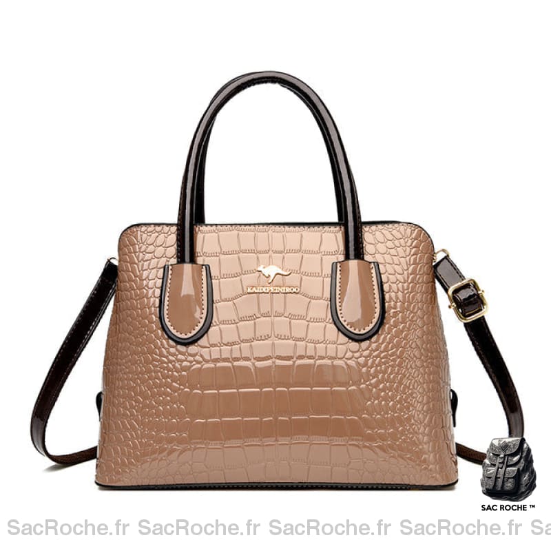 Sac Main Femme Cuir Vernis Imprimé Croco Marron Sac À Main Femme