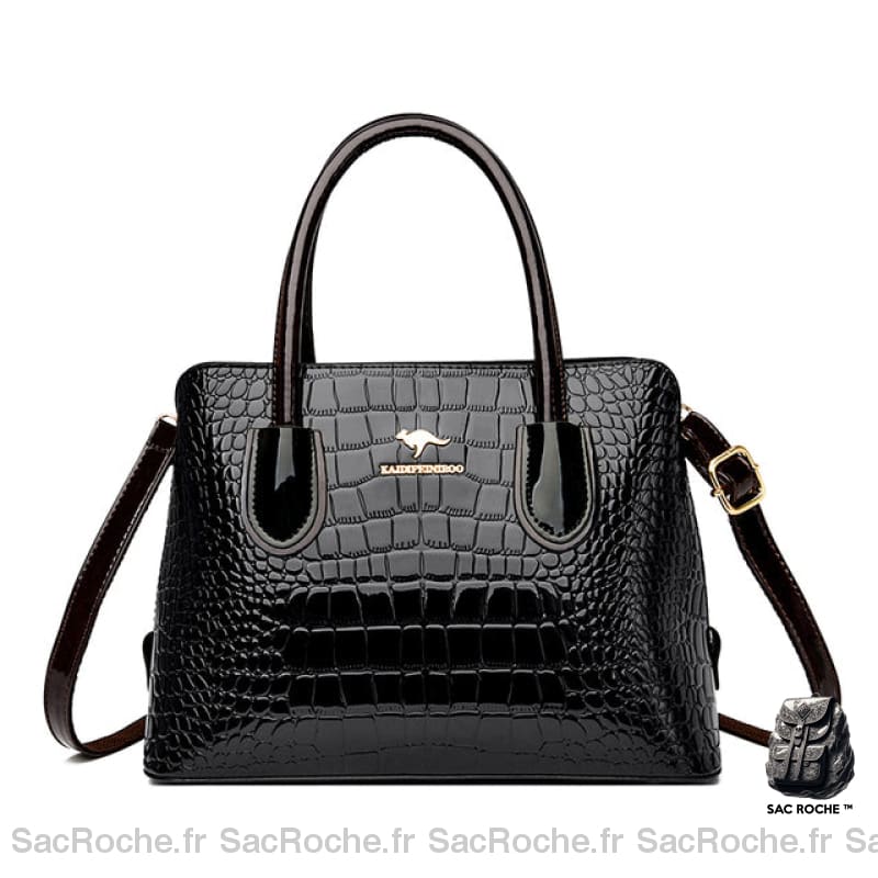 Sac Main Femme Cuir Vernis Imprimé Croco Noir Sac À Main Femme