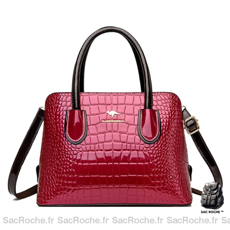 Sac Main Femme Cuir Vernis Imprimé Croco Rouge Sac À Main Femme