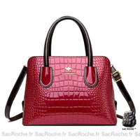 Sac Main Femme Cuir Vernis Imprimé Croco - modèle Rouge - Sac Roche ™