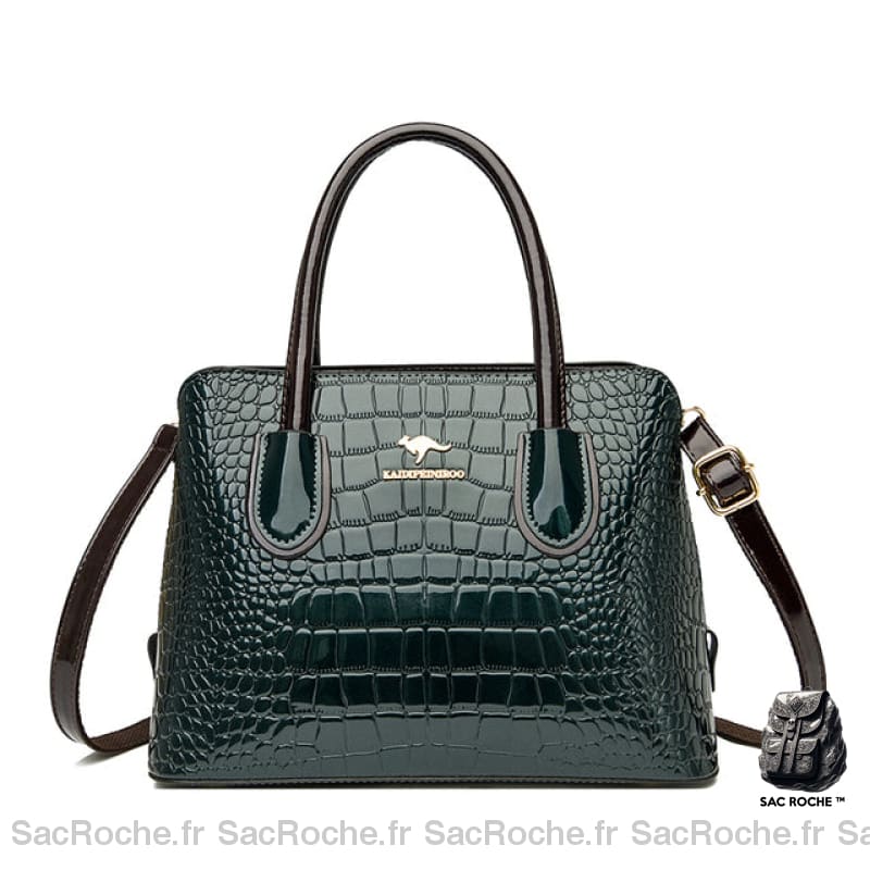 Sac Main Femme Cuir Vernis Imprimé Croco Vert Sac À Main Femme