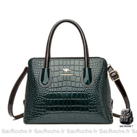 Sac Main Femme Cuir Vernis Imprimé Croco - modèle Vert - Sac Roche ™