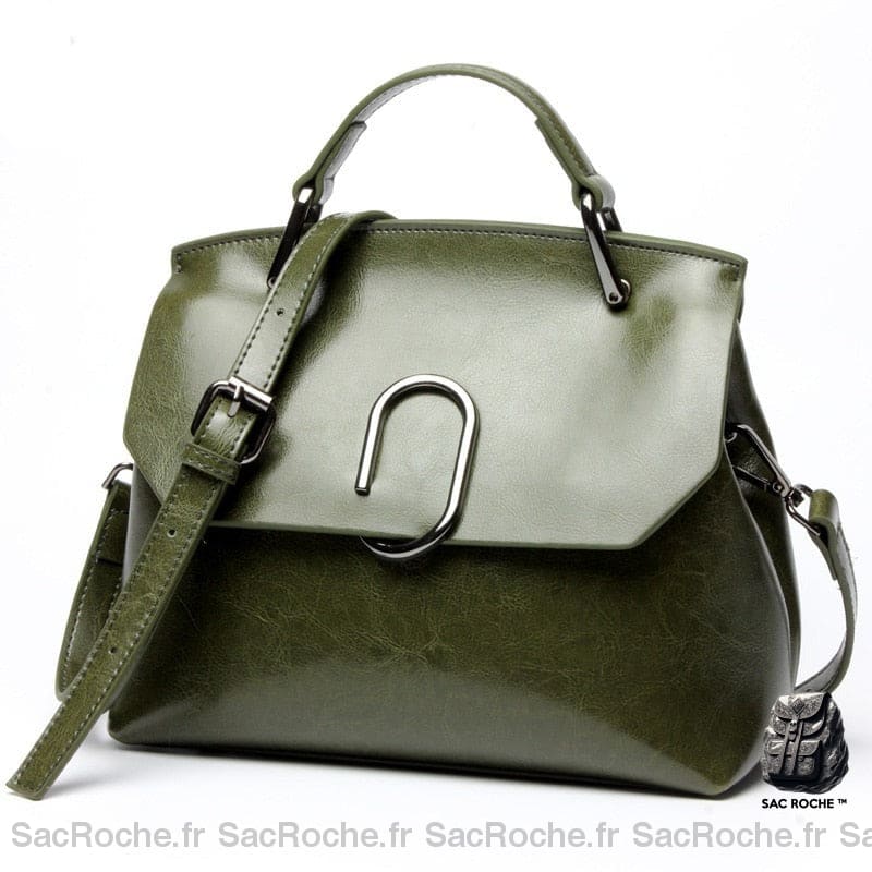 Sac Main Femme Cuir Vert Armé À