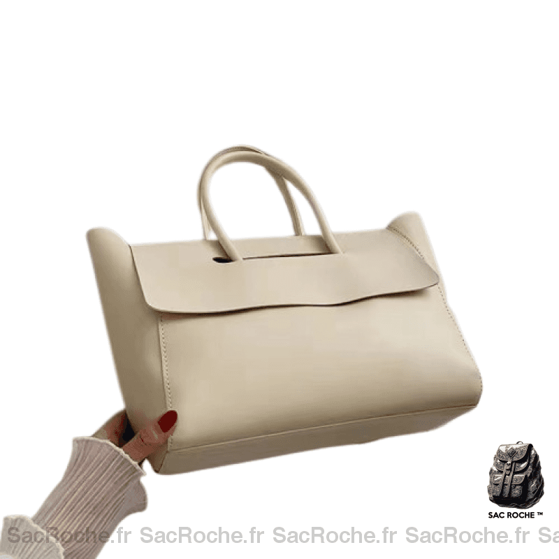 Sac Main Femme Cuir Vintage Beige / 41X26X12Cm À