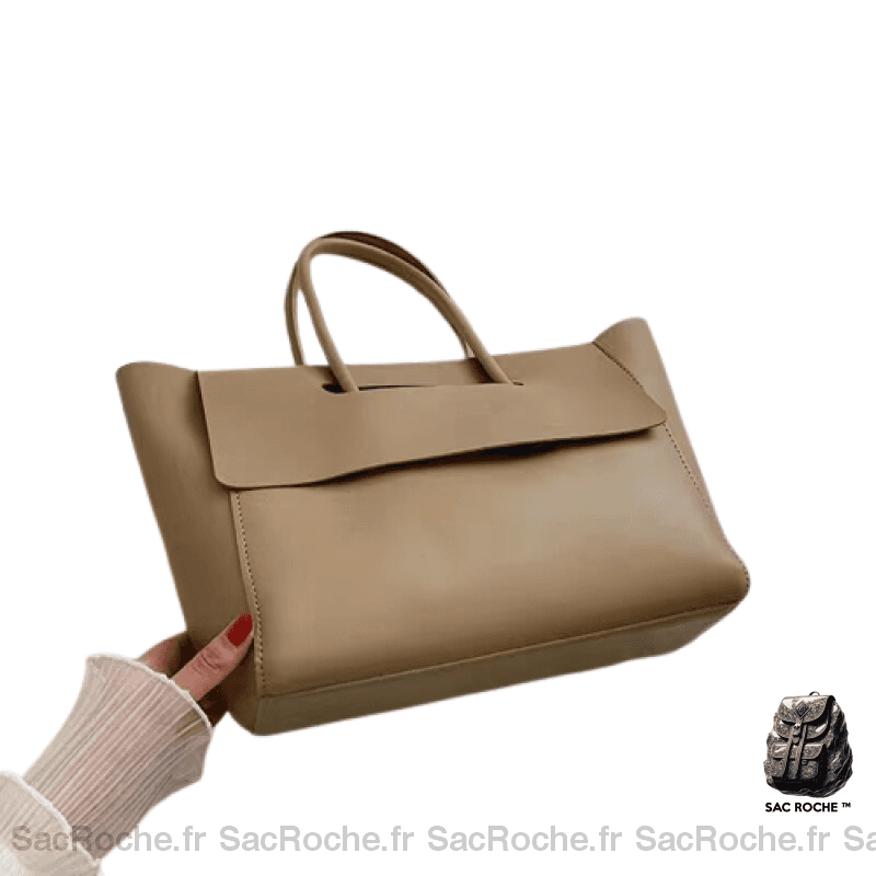 Sac Main Femme Cuir Vintage Kaki / 41X26X12Cm À