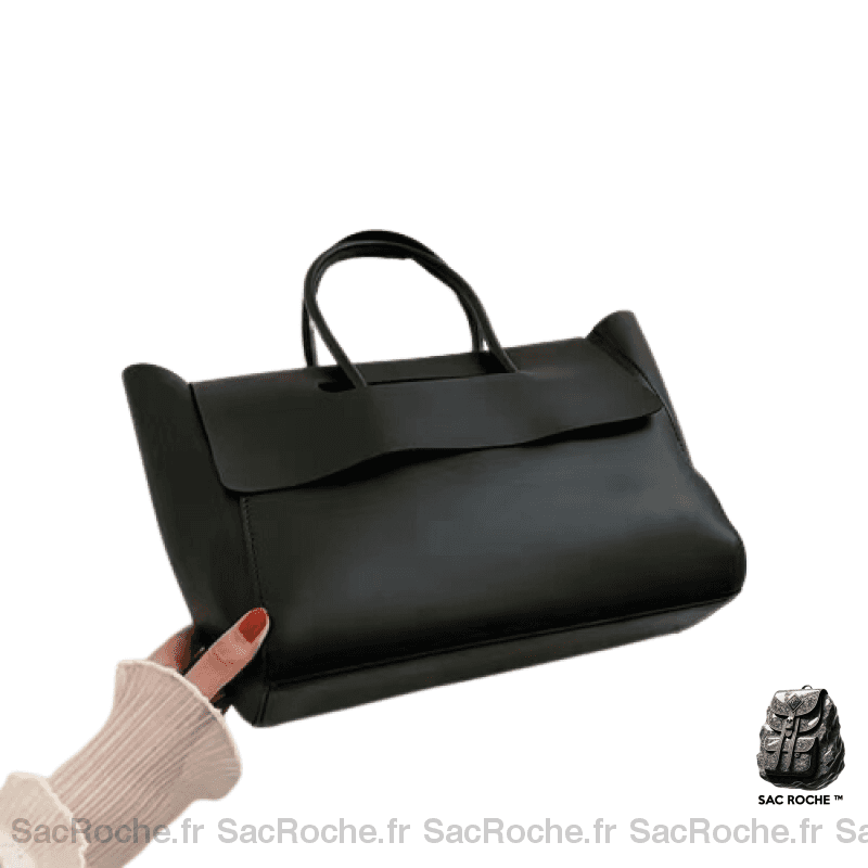 Sac Main Femme Cuir Vintage Noir / 41X26X12Cm À