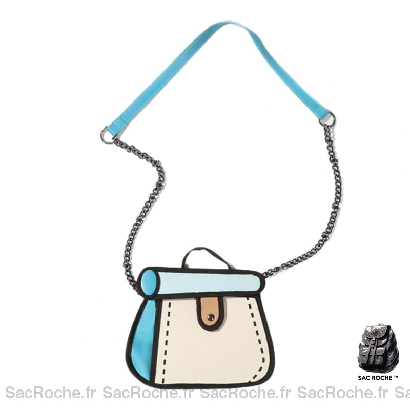 Sac Main Femme Dessin Bleu / 22Cm X 9Cm 18Cm À