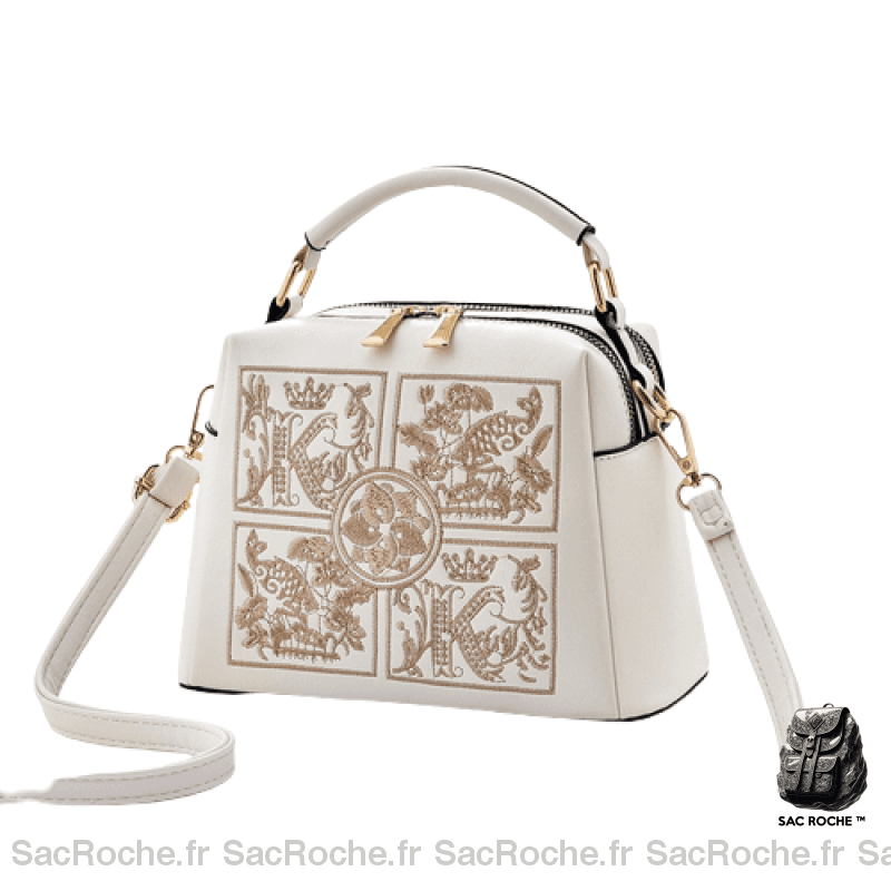 Sac Main Femme Double Compartiments Blanc / 23X16X12Cm À