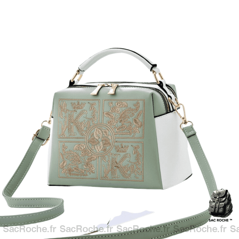 Sac Main Femme Double Compartiments Vert / 23X16X12Cm À