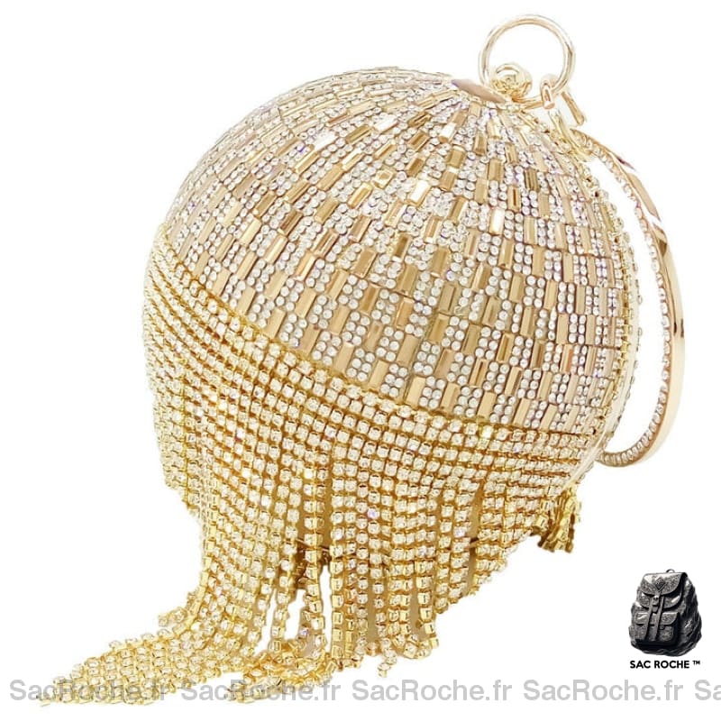 Sac Main Femme Forme Ballon Crystal Doré À