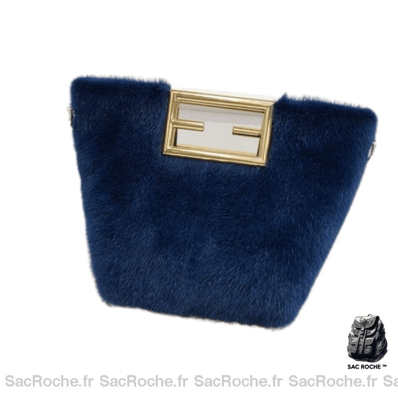 Sac Main Femme Fourrure Élégant Bleu Sombre À