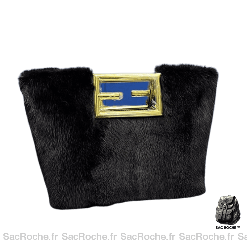 Sac Main Femme Fourrure Élégant Noir À