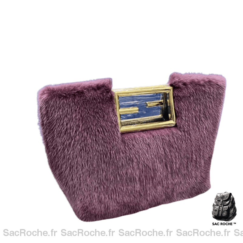 Sac Main Femme Fourrure Élégant Violet À