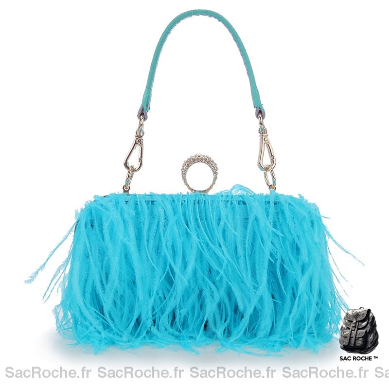 Sac Main Femme Frange Trendy Bleu Ciel / 18 X 7 8 Cm À