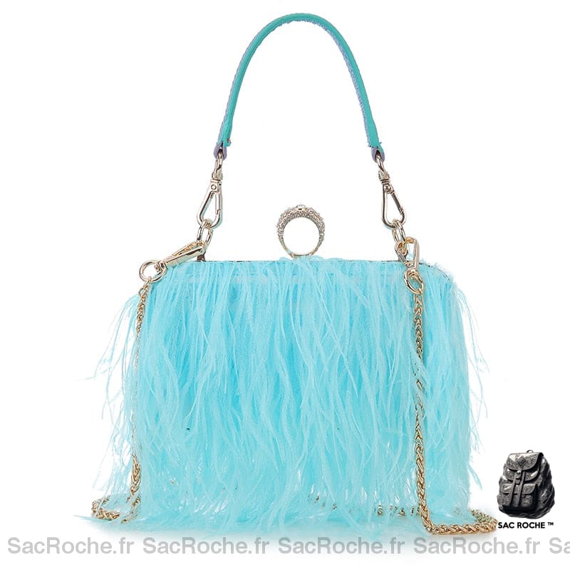 Sac Main Femme Frange Trendy Bleu Clair / 18 X 7 8 Cm À