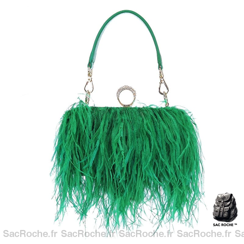 Sac Main Femme Frange Trendy Vert / 18 X 7 8 Cm À