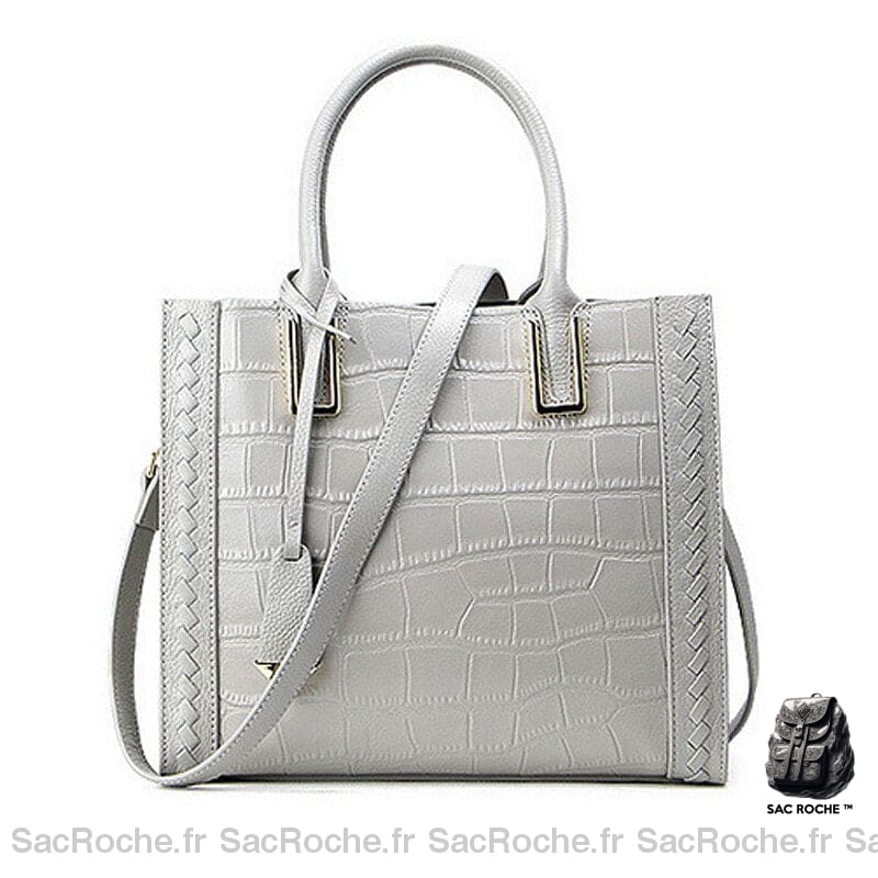 Sac Main Femme Gris Clair Cuir Clair / 28X24X12Cm À