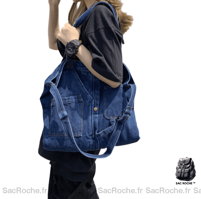 Sac Main Femme Jean Bleu Foncé / 48X35X10Cm À