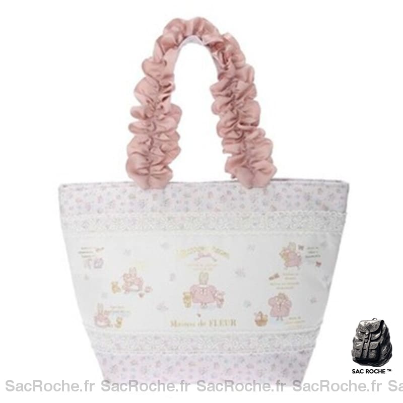 Sac Main Femme Kawaii Rose Blanc À