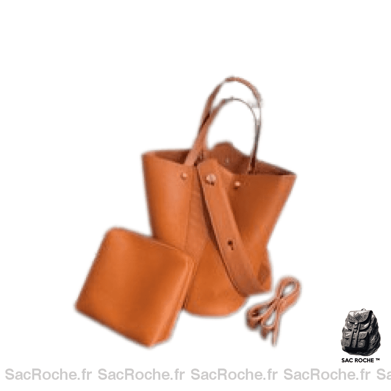 Sac Main Femme Long Cuir Orange / 22X27X17Cm À