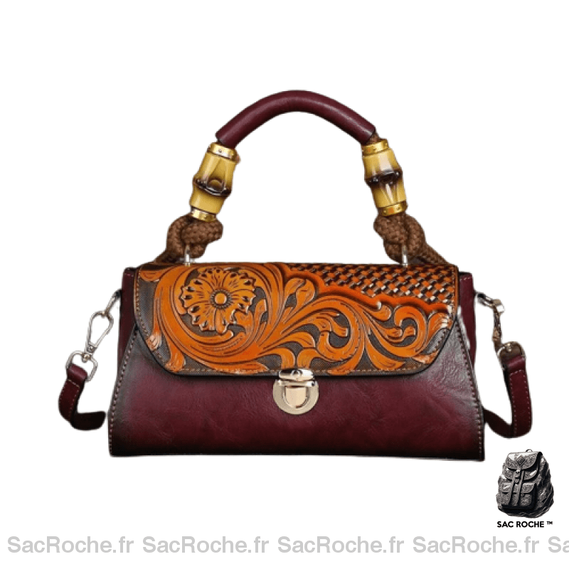 Sac Main Femme Luxe Vintage+ Pin Up Bordeaux / 26X11X26Cm À