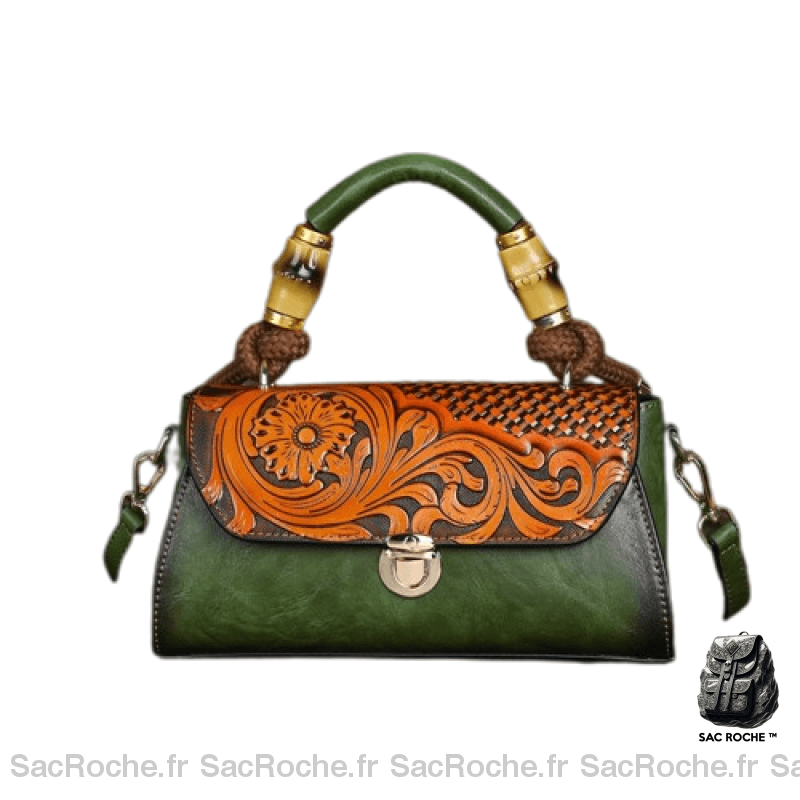 Sac Main Femme Luxe Vintage+ Pin Up Vert / 26X11X26Cm À