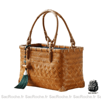 Sac Main Femme Matière Naturel Caramel / 30X24X12Cm À