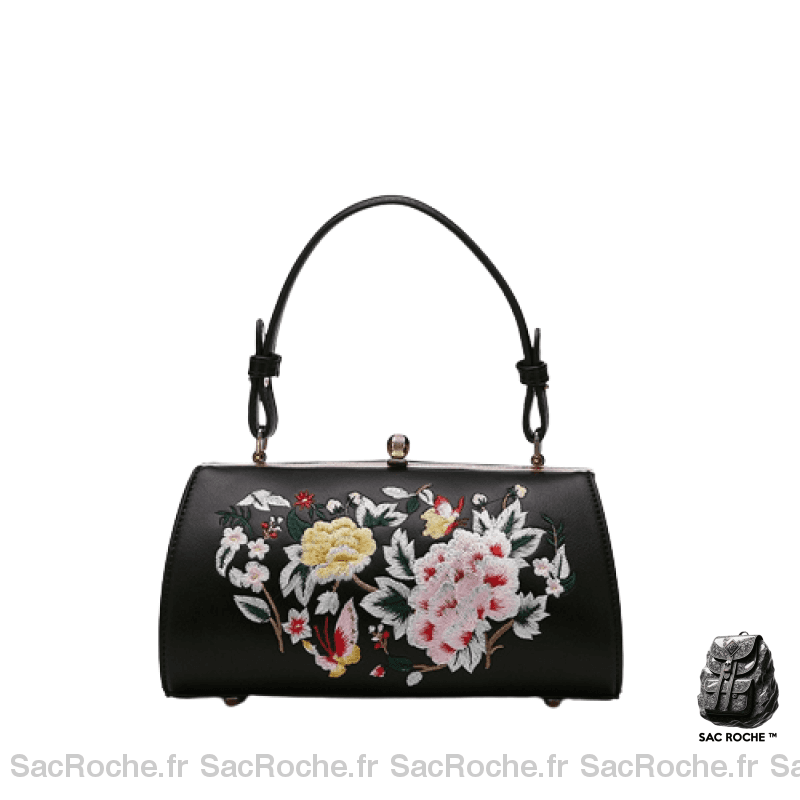 Sac Main Femme Motif Fleur Noir / 20X12X11.8Cm À