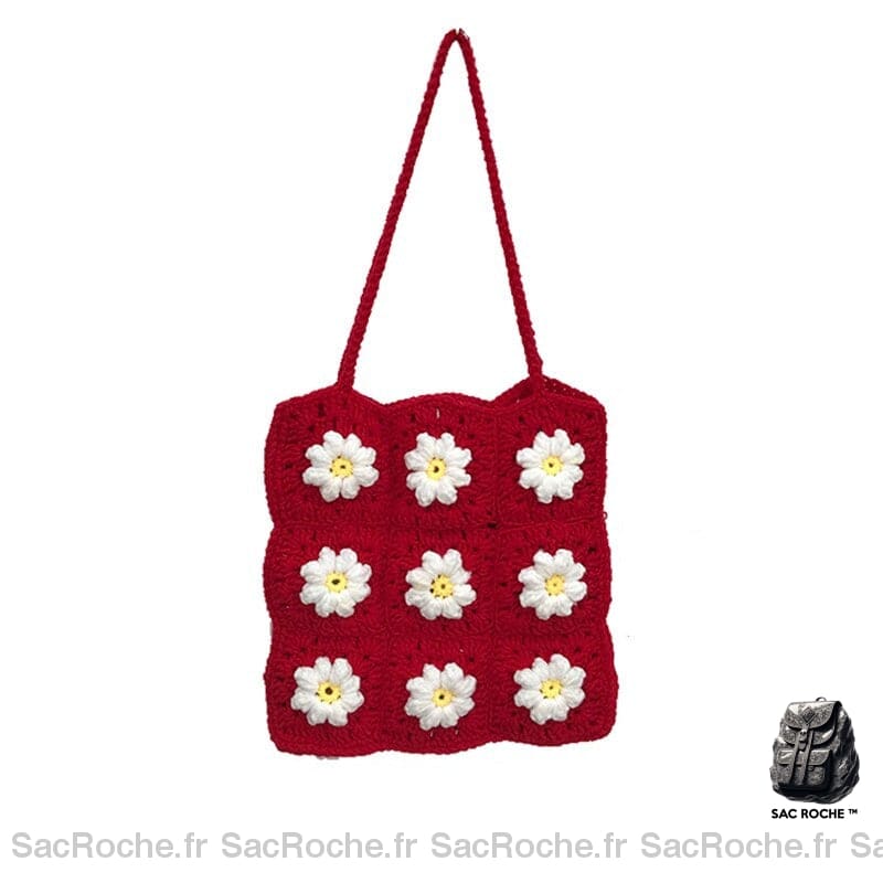 Sac Main Femme Motif Fleurs Rouge À