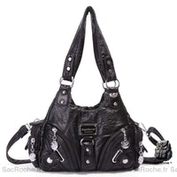 Sac main femme multipoches cuir - modèle Black / (30cm<Max Length<50cm) - Sac Roche ™