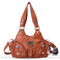 Sac main femme multipoches cuir - modèle Brown / (30cm<Max Length<50cm) - Sac Roche ™