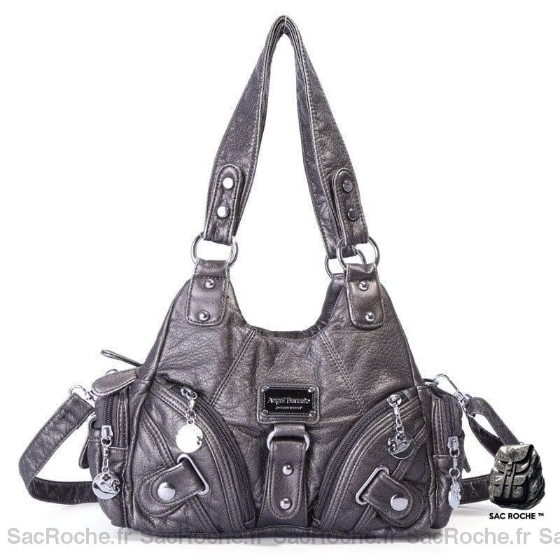 Sac Main Femme Multipoches Cuir Dark Gray / (30Cm<Max Length<50Cm) À Main Femme