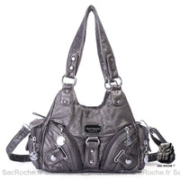Sac main femme multipoches cuir - modèle Dark gray / (30cm<Max Length<50cm) - Sac Roche ™