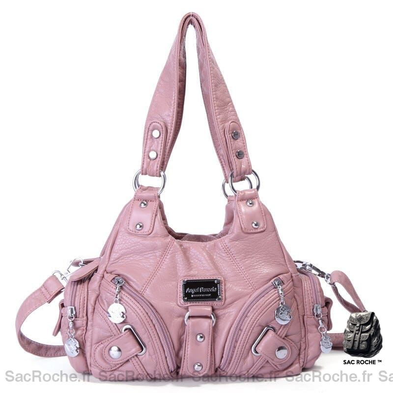 Sac Main Femme Multipoches Cuir Pink / (30Cm<Max Length<50Cm) À Main Femme