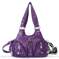 Sac main femme multipoches cuir - modèle Purple / (30cm<Max Length<50cm) - Sac Roche ™