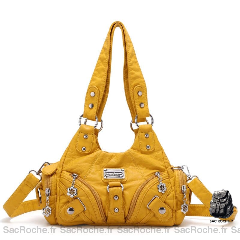 Sac Main Femme Multipoches Cuir Yellow / (30Cm<Max Length<50Cm) À Main Femme